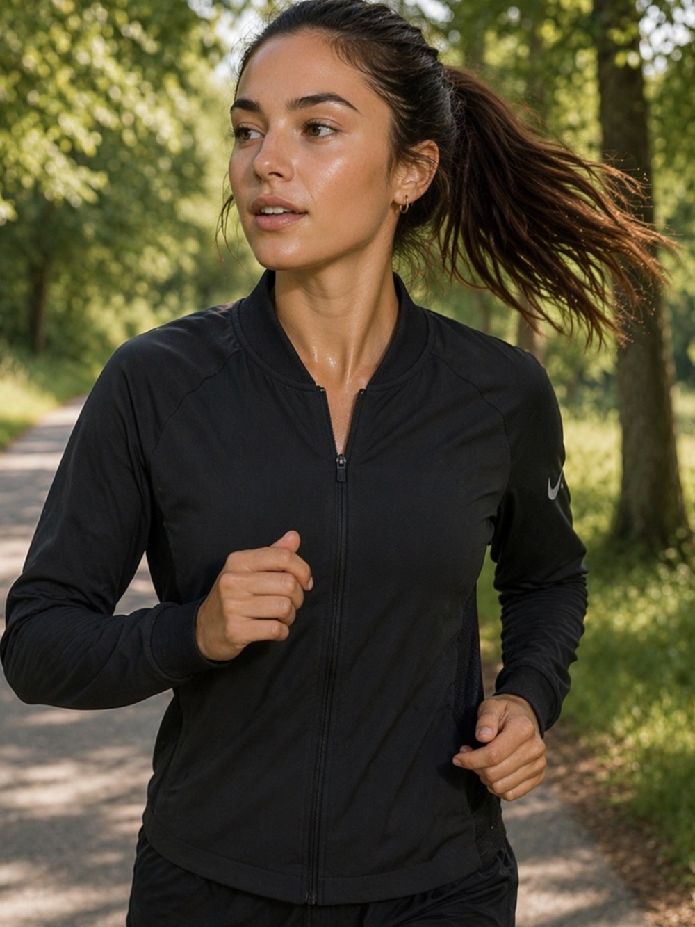 Nike Dri-FIT Black Zip Up‎ Jacket Womens Large Mesh Back Athletic Running Yoga
